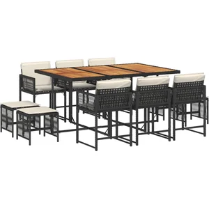 vidaXL Ensemble à manger de jardin 11 pcs coussins noir résine tressée pas cher