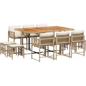 vidaXL Ensemble à manger de jardin et coussins 11 pcs beige poly rotin pas cher