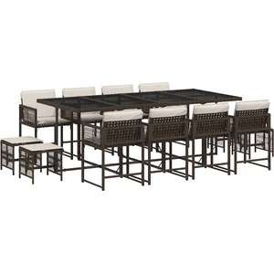 vidaXL Ensemble à manger de jardin avec coussins 13 pcs marron rotin