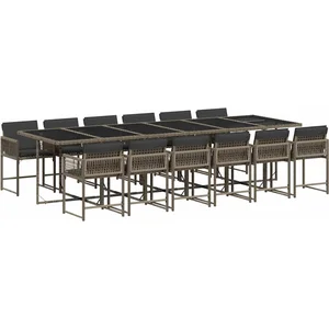 vidaXL Ensemble à manger de jardin coussins 13 pcs gris résine tressée pas cher