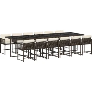 vidaXL Ensemble à manger de jardin avec coussins 13 pcs marron rotin pas cher