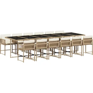 vidaXL Ensemble à manger de jardin et coussins 13 pcs beige pas cher