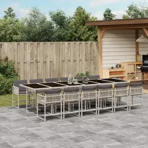 vidaXL Ensemble à manger de jardin et coussins 13 pcs gris clair rotin pas cher