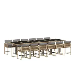 vidaXL - 13-delige - Tuinset - met - kussens - poly - rattan - gemengd - beige pas cher