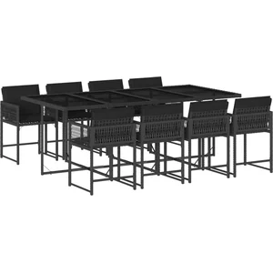 vidaXL Ensemble à manger de jardin 9pcs coussins noir résine tressée pas cher