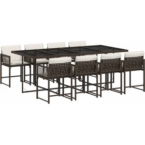 vidaXL Ensemble à manger de jardin et coussins 9 pcs marron poly rotin pas cher