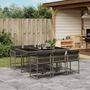 vidaXL Ensemble à manger de jardin et coussins 7 pcs gris rotin pas cher