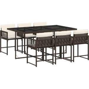 vidaXL Ensemble à manger de jardin et coussins 7 pcs marron rotin pas cher