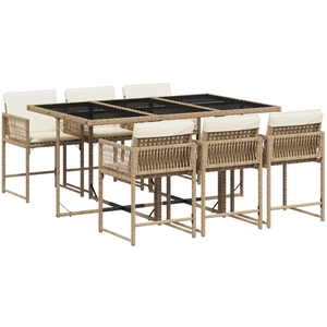 vidaXL Ensemble à manger de jardin et coussins 7 pcs beige poly rotin pas cher