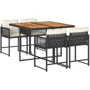 vidaXL Ensemble à manger de jardin coussins 5pcs Noir Résine tressée pas cher