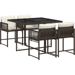 vidaXL Ensemble à manger de jardin 5 pcs et coussins marron poly rotin pas cher