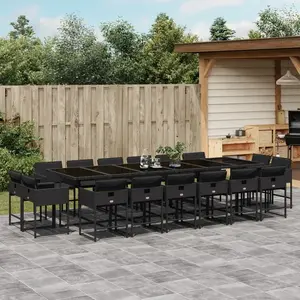 vidaXL Ensemble à manger de jardin 17 pcs coussins noir résine tressée pas cher