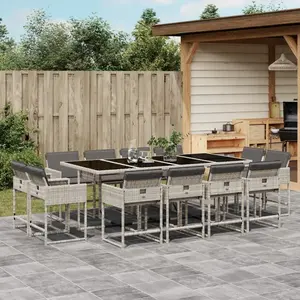 vidaXL Ensemble à manger de jardin et coussins 13 pcs gris clair rotin pas cher