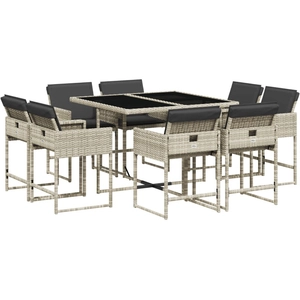 vidaXL Ensemble à manger de jardin et coussins 9 pcs gris clair rotin pas cher