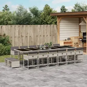 vidaXL Ensemble à manger de jardin et coussins 17 pcs gris clair rotin pas cher