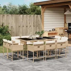 vidaXL Ensemble à manger de jardin et coussins 11 pcs beige poly rotin pas cher