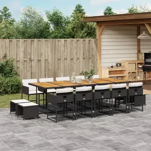 vidaXL Ensemble à manger de jardin 15 pcs coussins noir résine tressée pas cher