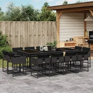 vidaXL Ensemble à manger de jardin 13 pcs coussins noir résine tressée pas cher