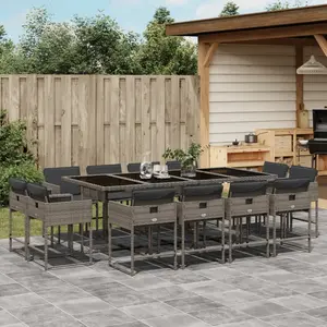 vidaXL Ensemble à manger de jardin coussins 13 pcs gris résine tressée pas cher