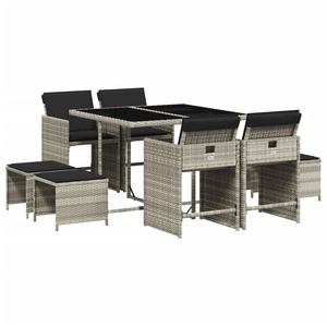 vidaXL Ensemble à manger de jardin et coussins 9 pcs gris clair rotin pas cher