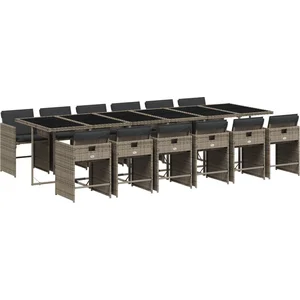 vidaXL Ensemble à manger de jardin coussins 13 pcs gris résine tressée pas cher