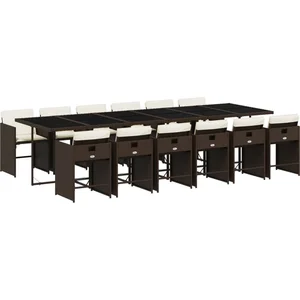 vidaXL Ensemble à manger de jardin avec coussins 13 pcs marron rotin pas cher