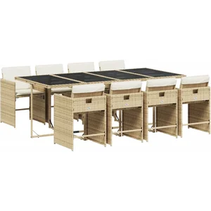 vidaXL Ensemble à manger de jardin et coussins 9 pcs beige Poly rotin pas cher