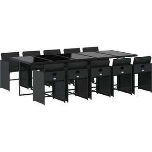 vidaXL Ensemble à manger de jardin 11 pcs coussins noir résine tressée pas cher