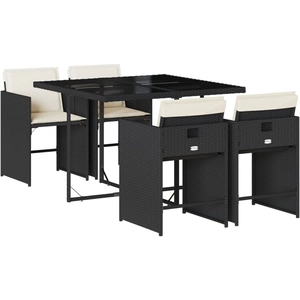 vidaXL Ensemble à manger de jardin coussins 5pcs Noir Résine tressée pas cher
