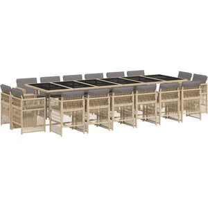vidaXL - 17-delige - Tuinset - met - kussens - poly - rattan - gemengd - beige pas cher