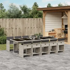 vidaXL Ensemble à manger de jardin 11pcs avec coussins gris poly rotin pas cher