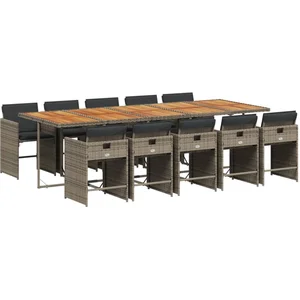vidaXL Ensemble à manger de jardin 11pcs avec coussins gris poly rotin pas cher