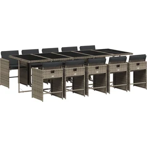 vidaXL Ensemble à manger de jardin 11pcs avec coussins gris poly rotin pas cher