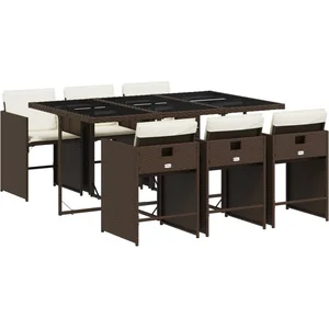 vidaXL Ensemble à manger de jardin et coussins 7 pcs marron rotin pas cher