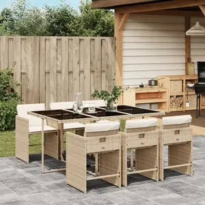vidaXL Ensemble à manger de jardin et coussins 7 pcs beige poly rotin pas cher