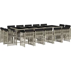 vidaXL Ensemble à manger de jardin et coussins 15 pcs gris clair rotin