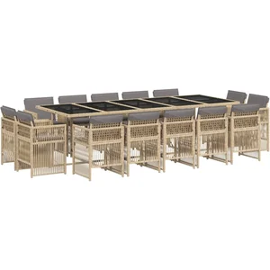 vidaXL Ensemble à manger de jardin et coussins 15 pcs mélange beige pas cher