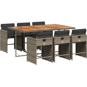 vidaXL Ensemble à manger de jardin et coussins 7 pcs gris rotin pas cher