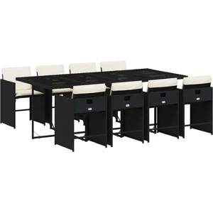 vidaXL Ensemble à manger de jardin 9pcs coussins noir résine tressée pas cher