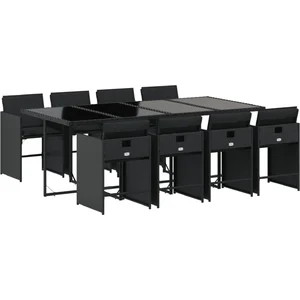 vidaXL Ensemble à manger de jardin 9pcs coussins noir résine tressée pas cher