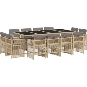 vidaXL Ensemble à manger de jardin coussins 13 pcs mélange beige rotin pas cher