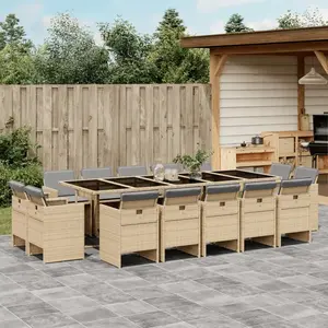 vidaXL Ensemble à manger de jardin et coussins 15 pcs mélange beige pas cher
