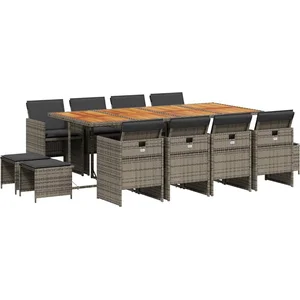 vidaXL Ensemble à manger de jardin coussins 13 pcs gris résine tressée pas cher