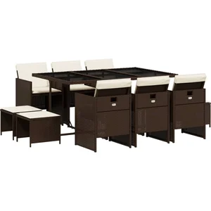 vidaXL Ensemble à manger de jardin et coussins 11 pcs marron rotin pas cher