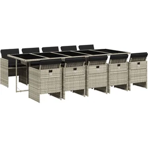 vidaXL Ensemble à manger de jardin 11pcs avec coussins gris poly rotin pas cher