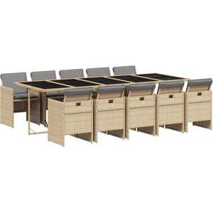 vidaXL Ensemble à manger de jardin et coussins 11 pcs mélange beige pas cher