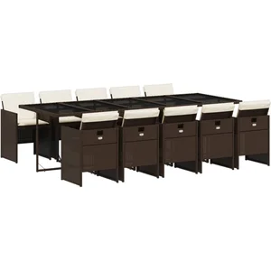 vidaXL Ensemble à manger de jardin et coussins 11 pcs marron rotin pas cher