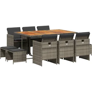 vidaXL Ensemble à manger de jardin 11pcs avec coussins gris poly rotin pas cher