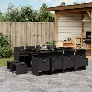 vidaXL Ensemble à manger de jardin 13 pcs coussins noir résine tressée pas cher