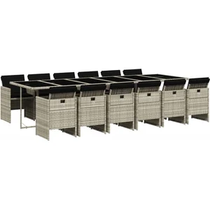 vidaXL Ensemble à manger de jardin et coussins 13 pcs gris clair rotin pas cher